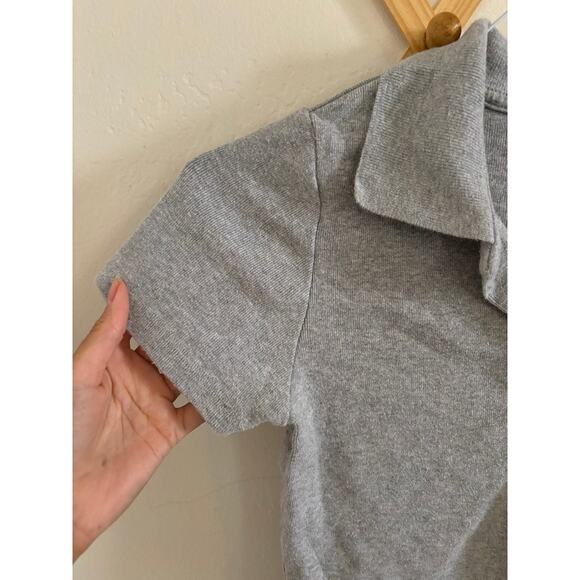 Brandy Melville Top Women's Small Gray Polo Crop Top Button Up 100% Cotton - Picture 4 of 7
